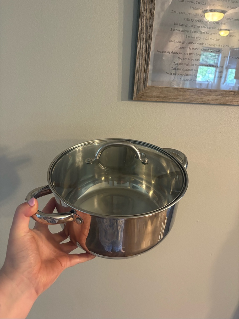 Stainless Steel Cooking Pot with Lid - Silver